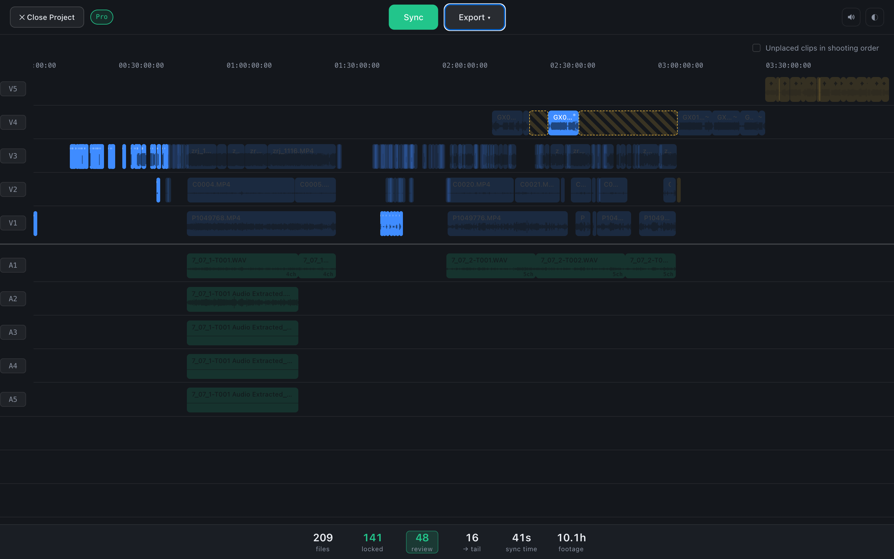 The timeline with the review filter on