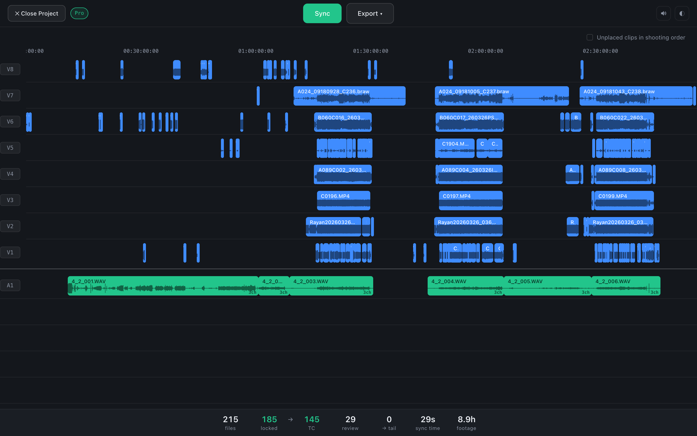 Eight cameras on shared timecode and a recorder: after the sync