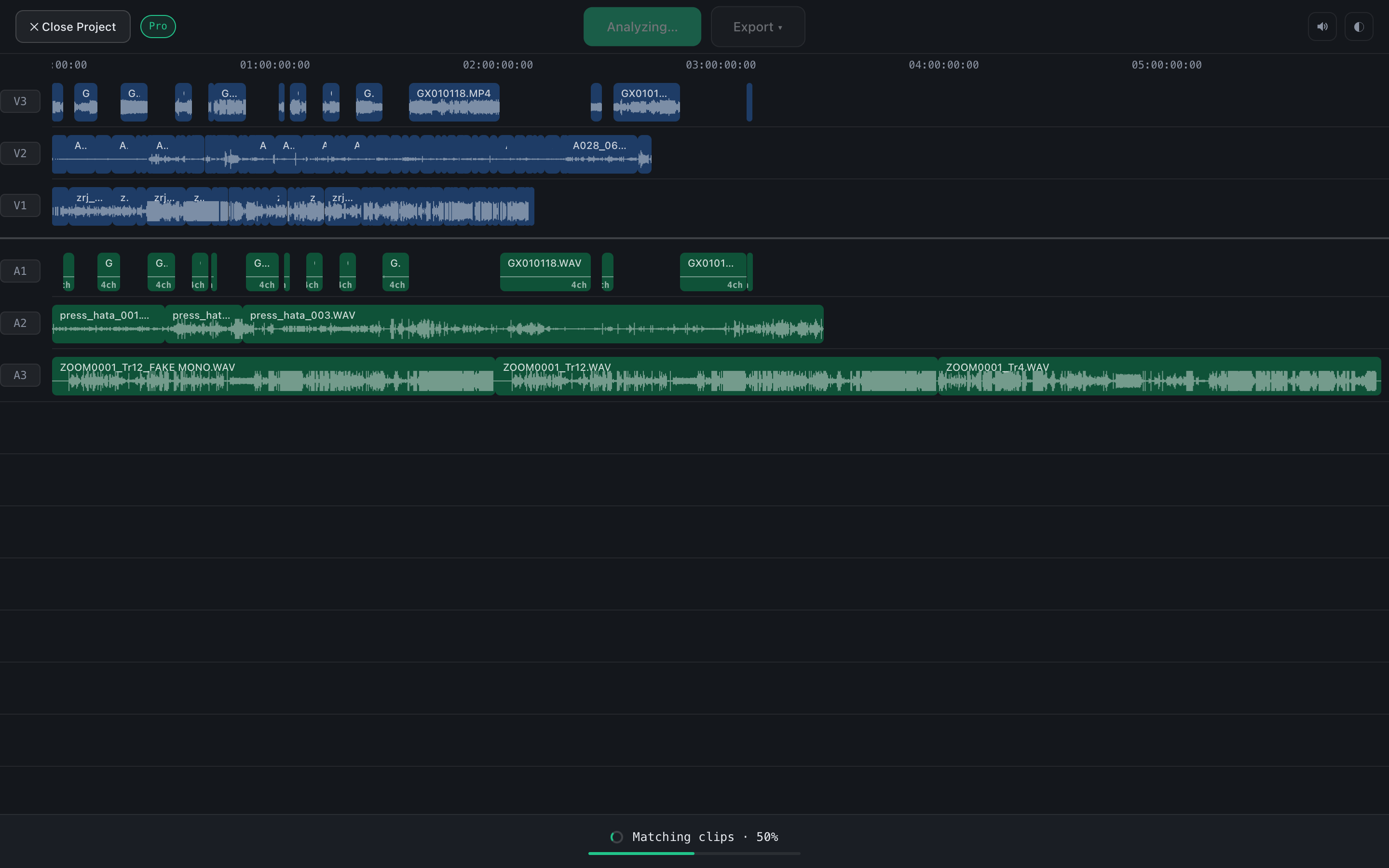 The sync running: the line at the bottom shows the Decoding audio stage and a percentage
