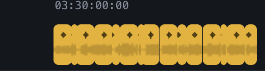 Gold clips with the diamond mark at the end of the timeline