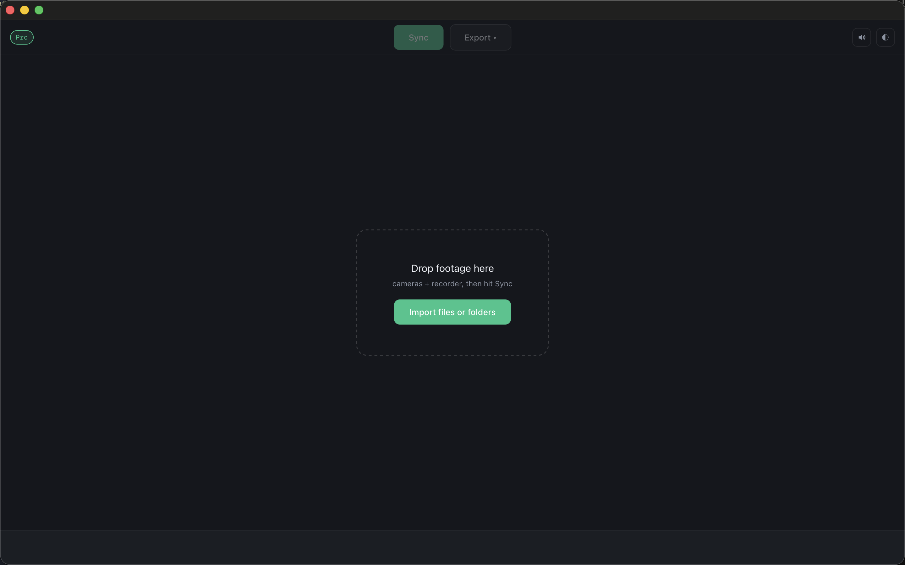 An empty CamHeard project with a drop area for footage